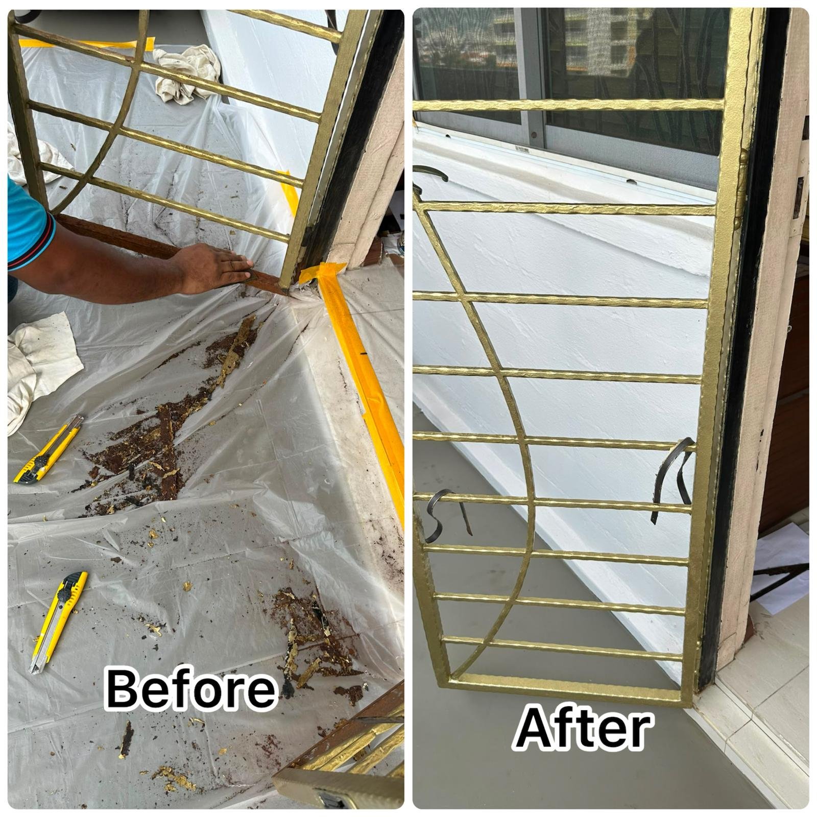 Metal Window Grille Rust Removal & Painting Service in Singapore